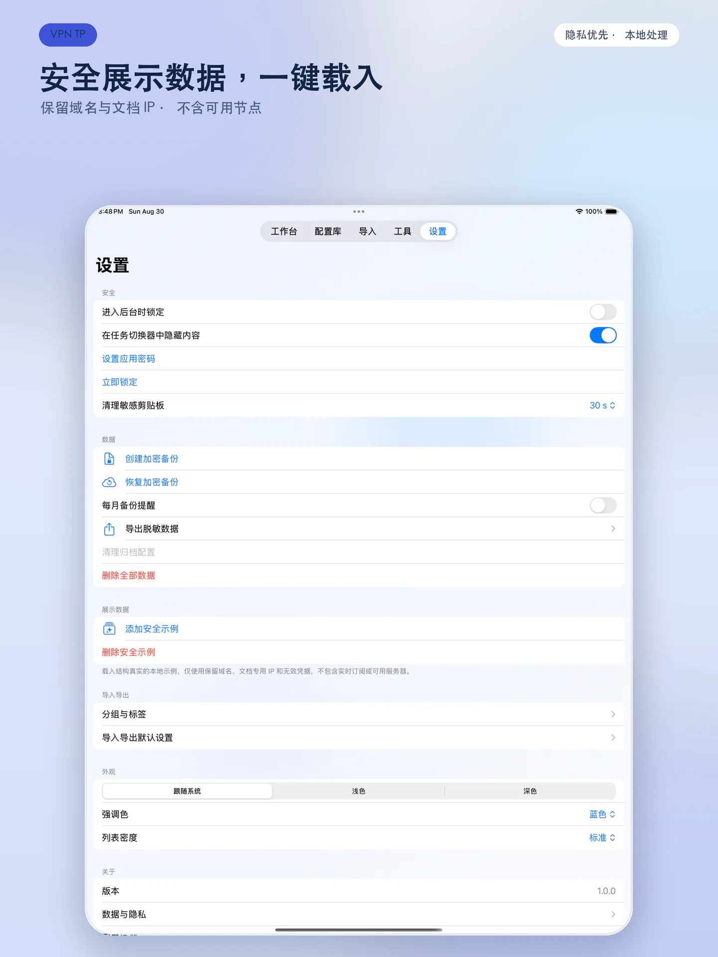VPN TP iPad 安全与外观设置