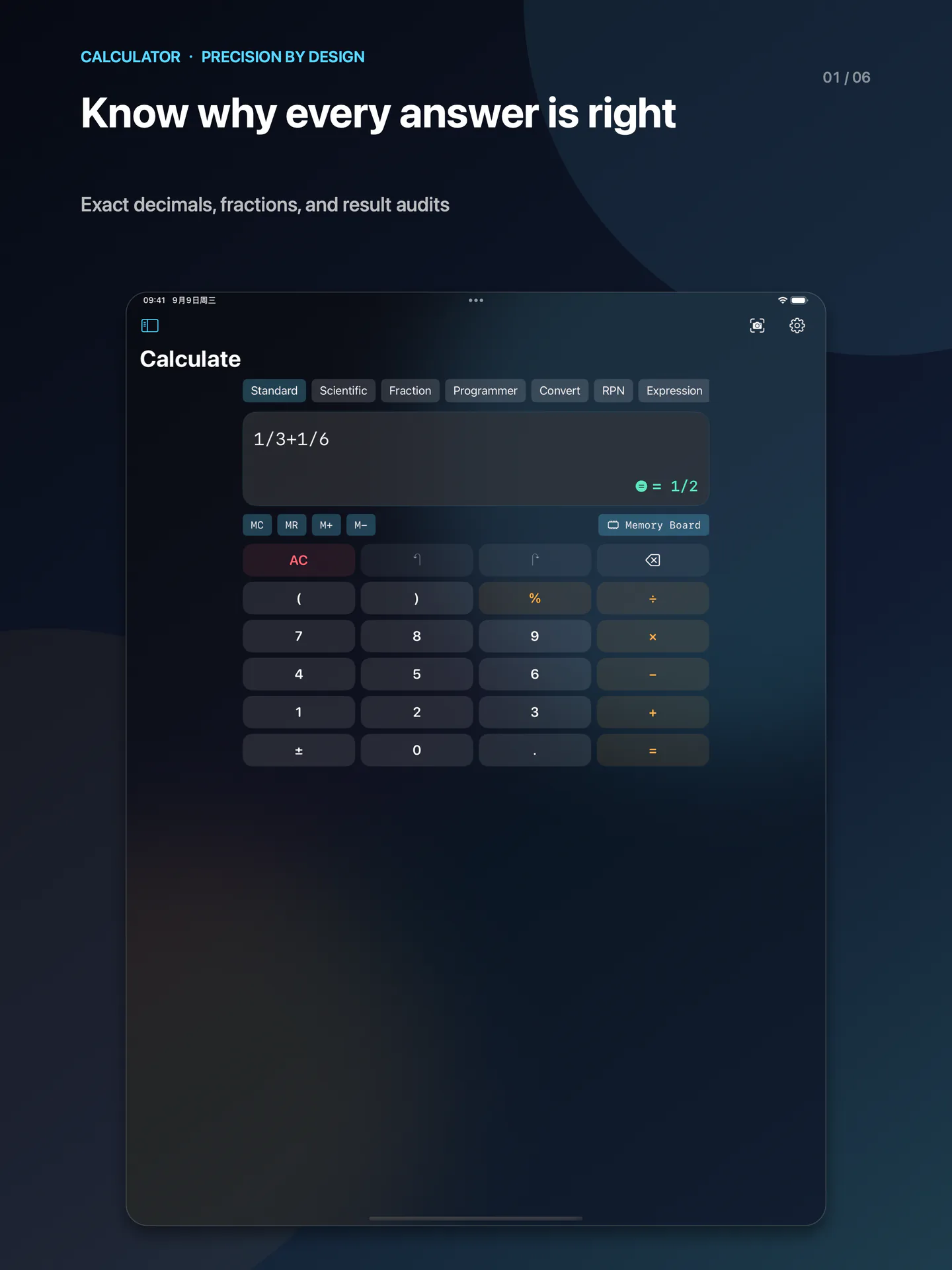 iPad 13″ · Precision calculation and result audit
