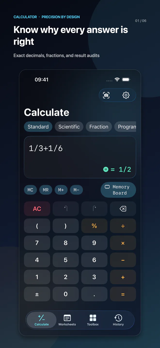 iPhone 6.5″ · Precision calculation and result audit
