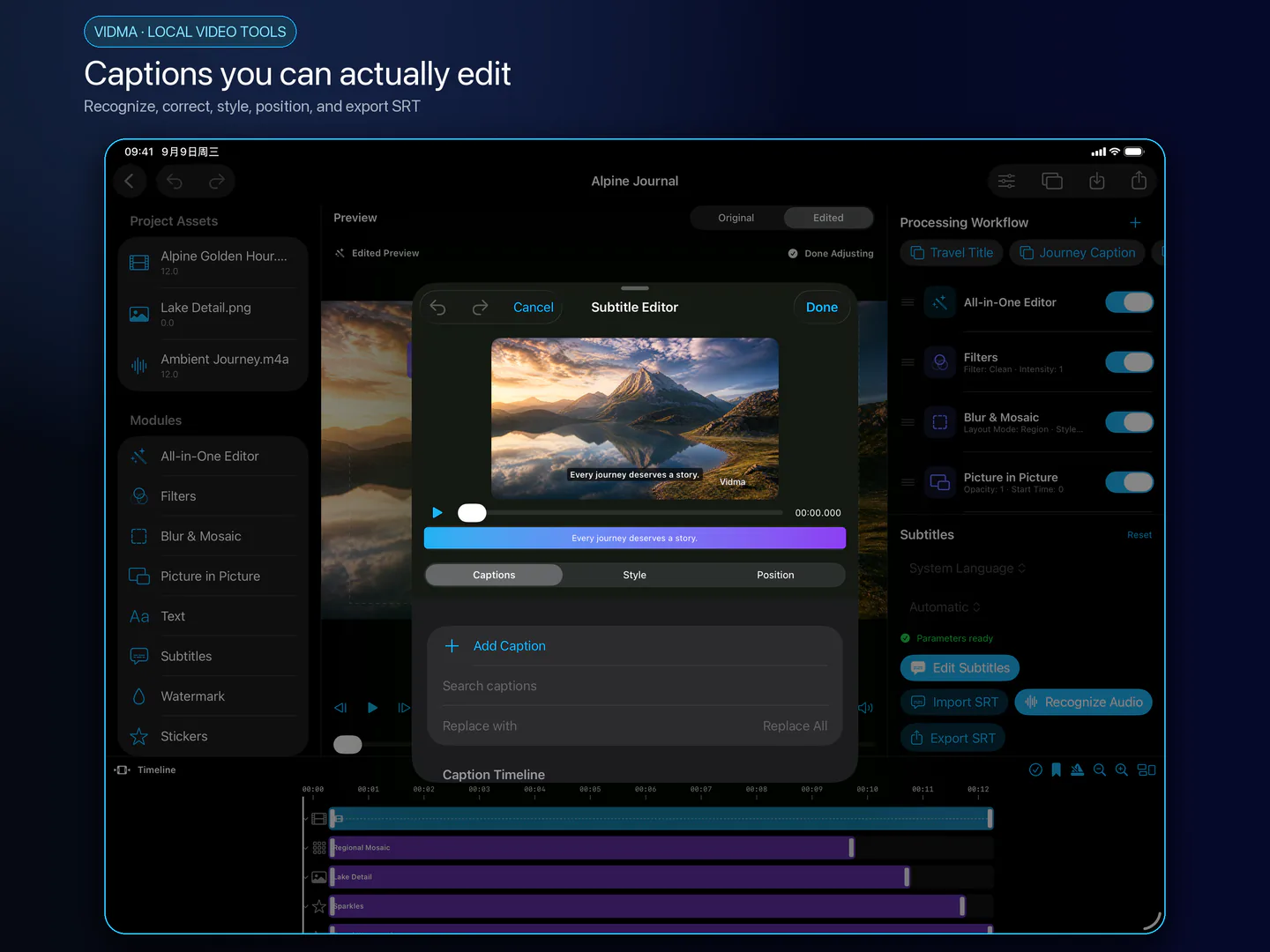 iPad caption editor