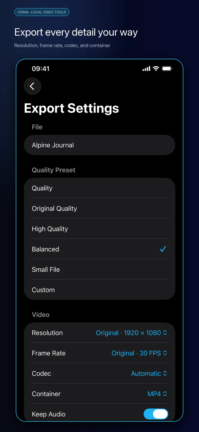 Export settings